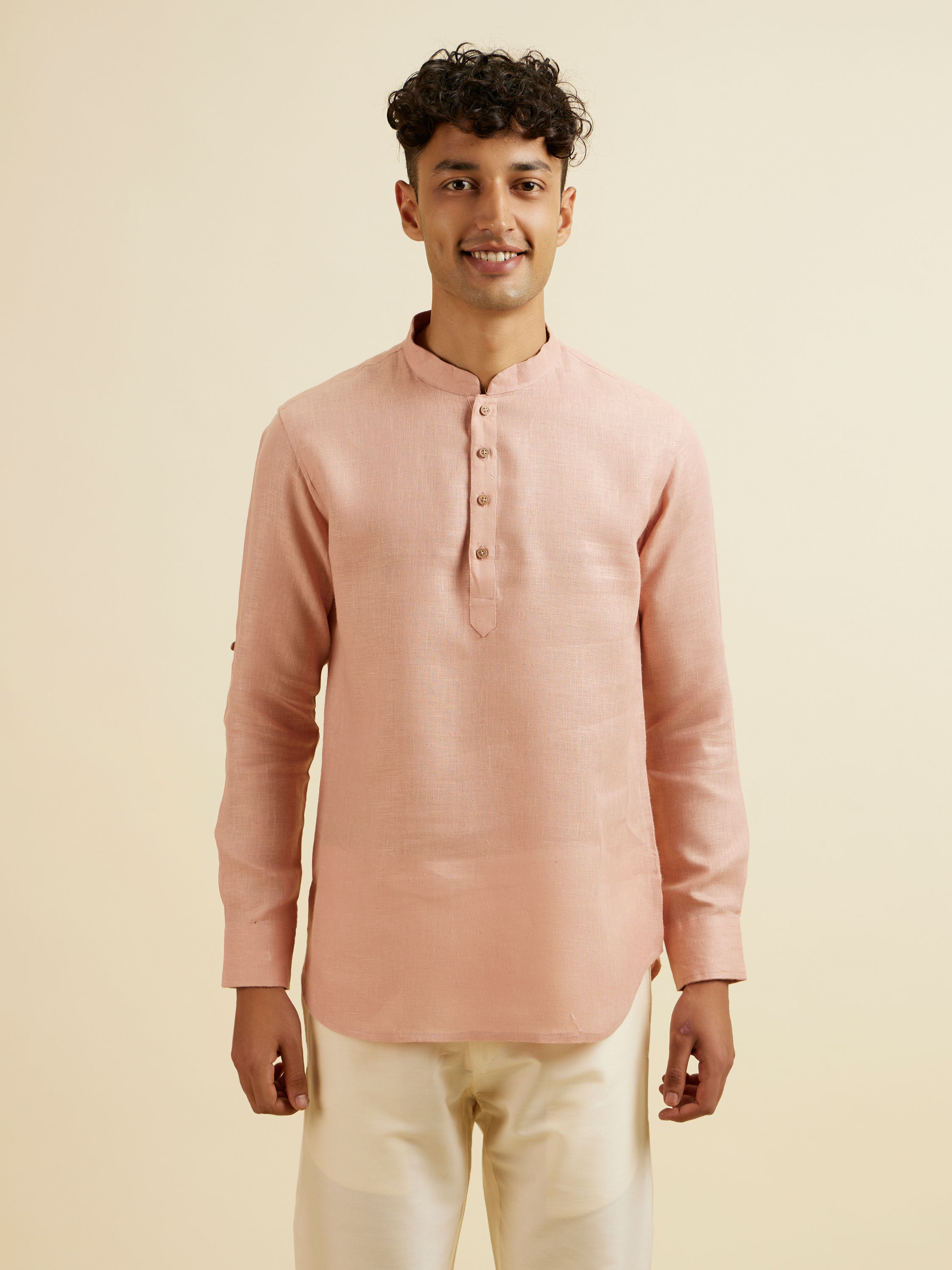 Manyavar Men Rose Pink Classic Short Kurta