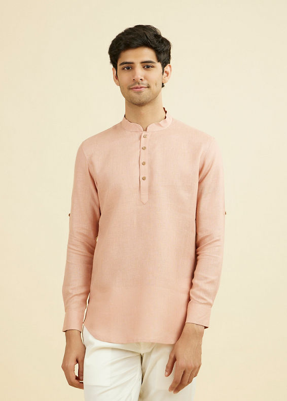 Manyavar Men Rose Pink Classic Short Kurta