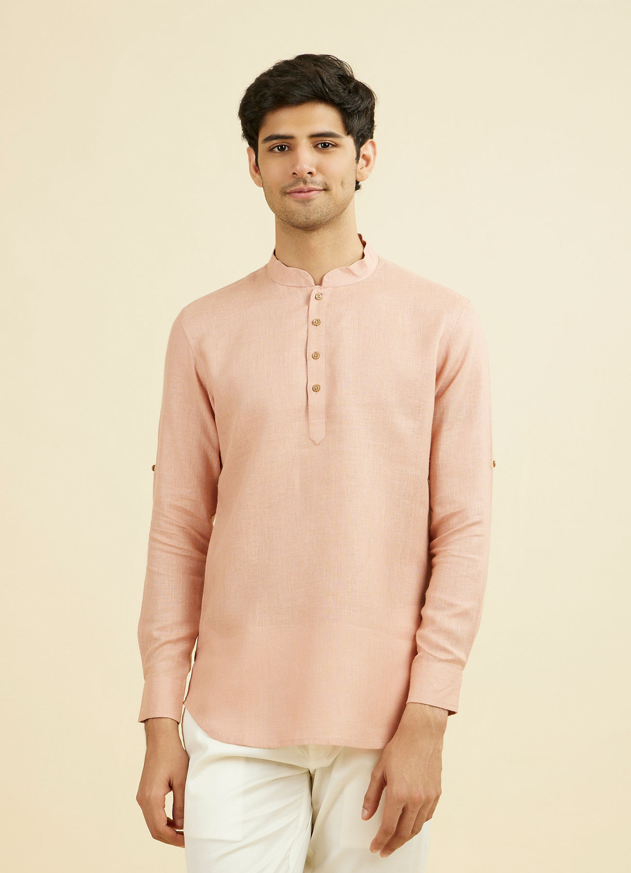 Manyavar Men Rose Pink Classic Short Kurta