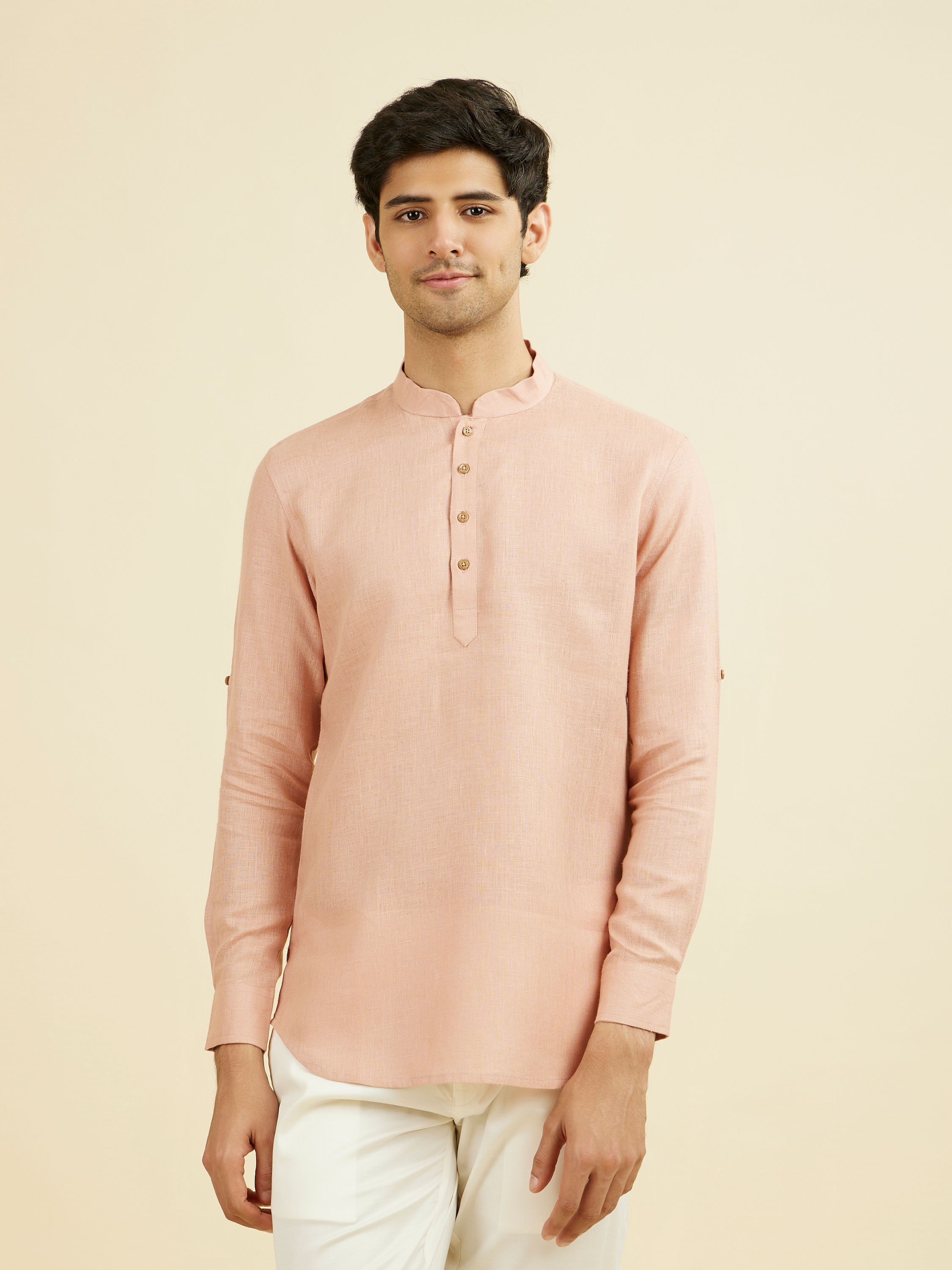 Manyavar Men Rose Pink Classic Short Kurta