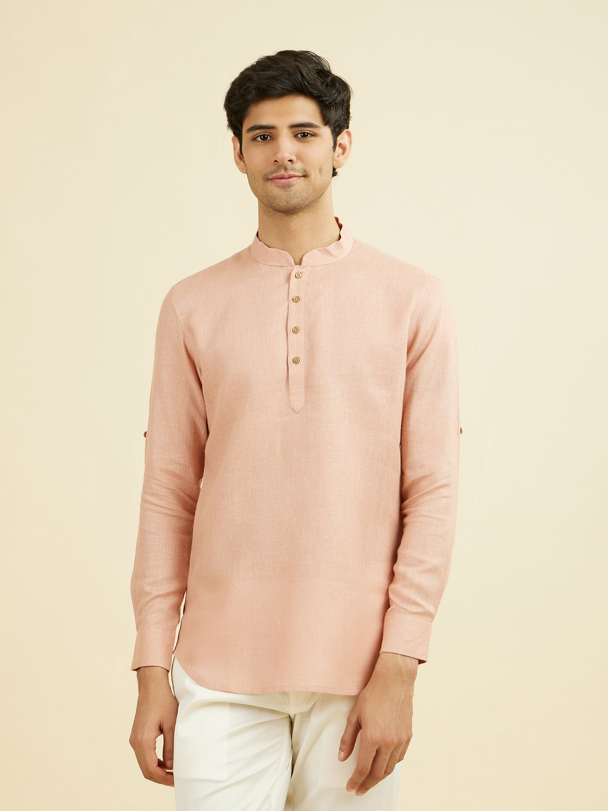 Manyavar Men Rose Pink Classic Short Kurta