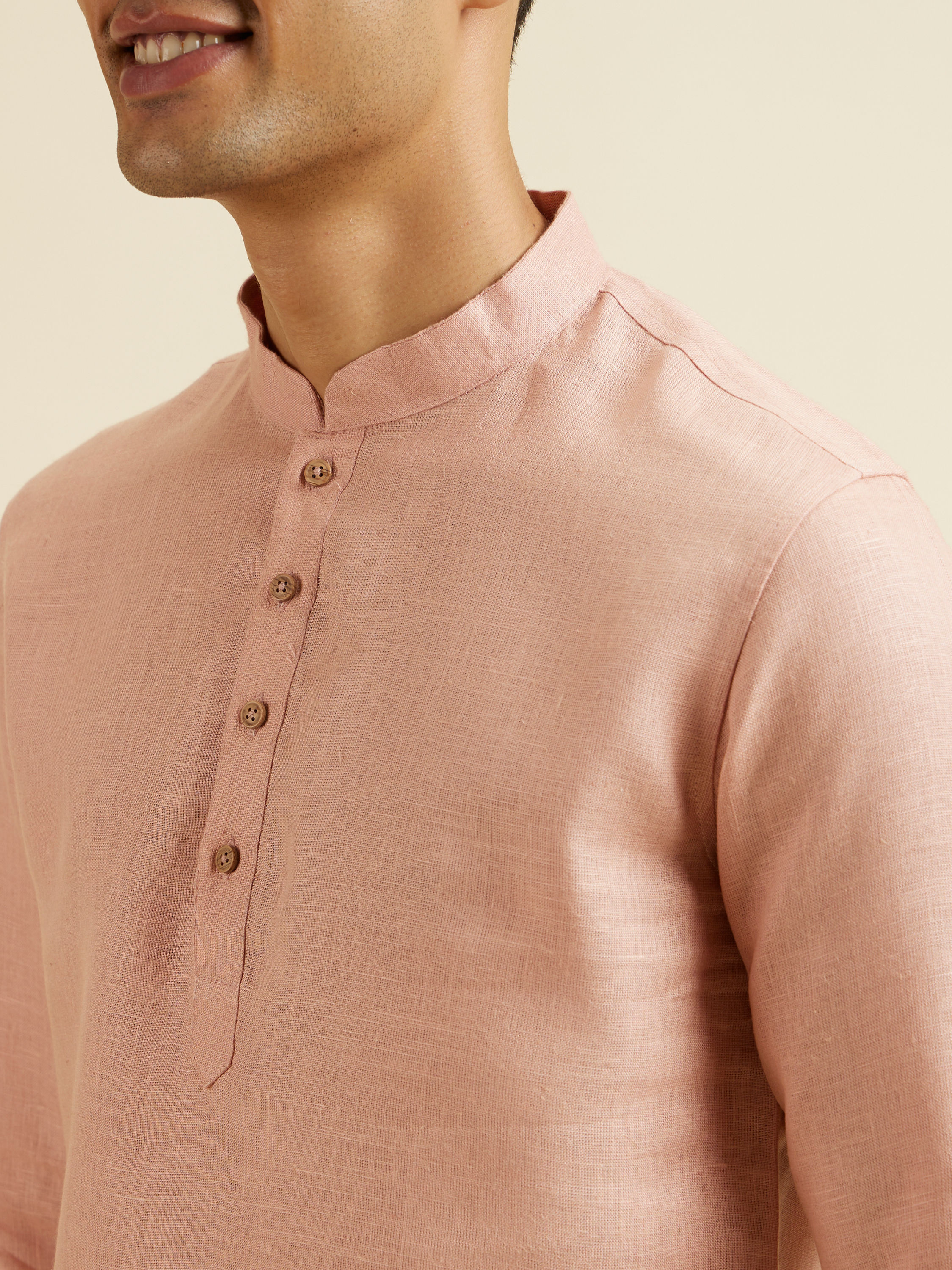 Manyavar Men Rose Pink Classic Short Kurta