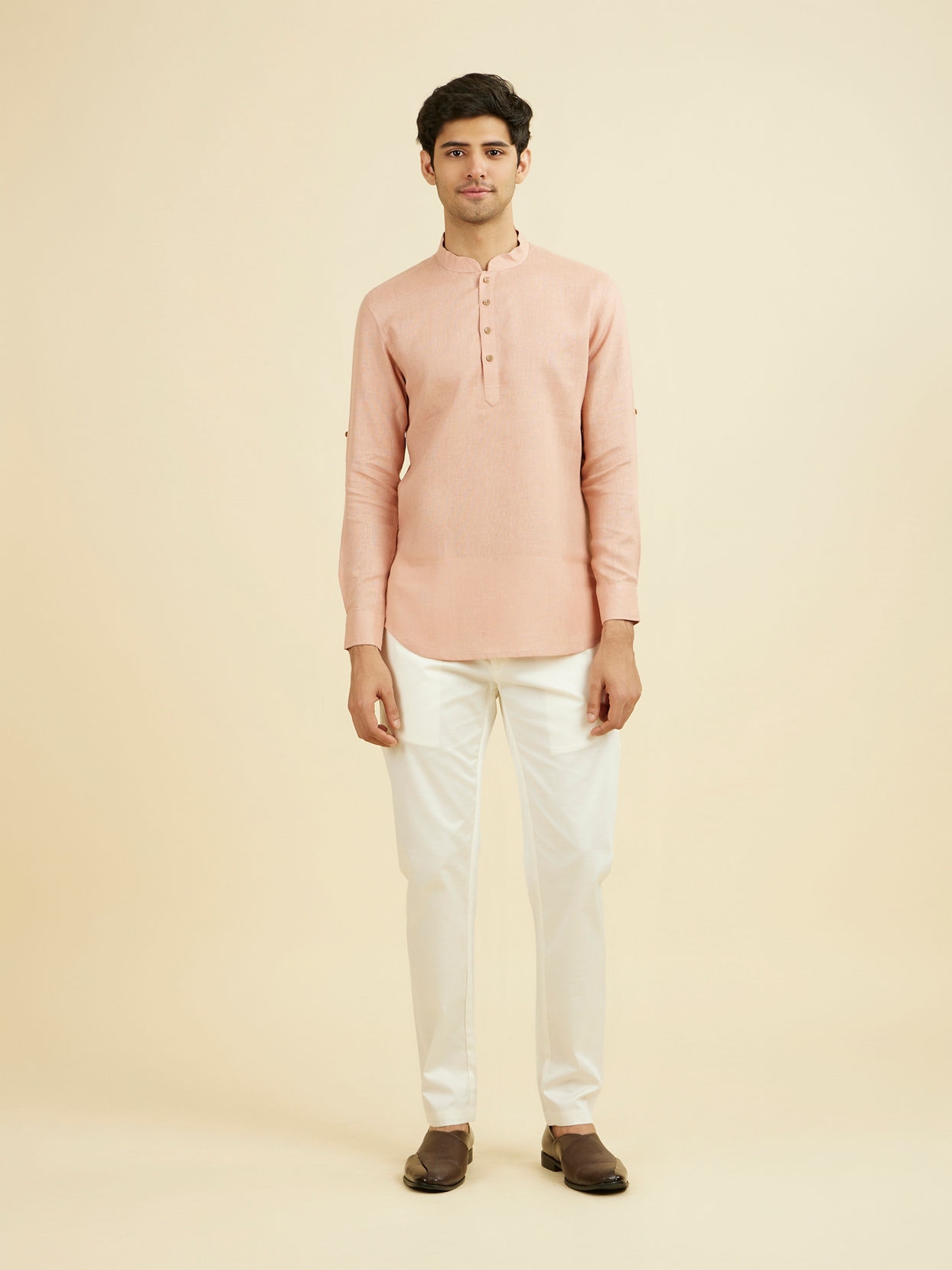 Manyavar Men Rose Pink Classic Short Kurta