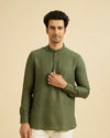 Manyavar Men Olive Green Linen Short Kurta