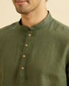 Manyavar Men Olive Green Linen Short Kurta