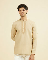 Manyavar Men Fawn Linen Festive Short Kurta
