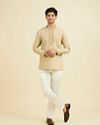 Manyavar Men Fawn Linen Festive Short Kurta