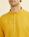 Manyavar Men Mustard Yellow Embroidered Neckline Short Kurta