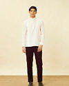 Manyavar Men Pearled Ivory Vertical Striped Short Kurta