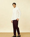 Manyavar Men Pearled Ivory Vertical Striped Short Kurta
