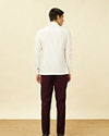 Manyavar Men Pearled Ivory Vertical Striped Short Kurta