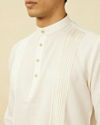 Manyavar Men Pearled Ivory Vertical Striped Short Kurta