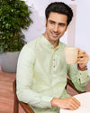 Tea Green Windowpane Checkered Short Kurta