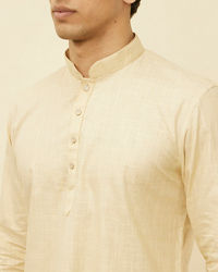 Manyavar Men Sand Beige Square Grid Patterned Short Kurta