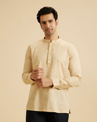 Manyavar Men Sand Beige Square Grid Patterned Short Kurta