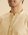 Manyavar Men Sand Beige Square Grid Patterned Short Kurta
