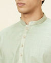 Manyavar Men Tea Green Windowpane Checkered Short Kurta