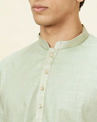 Manyavar Men Tea Green Windowpane Checkered Short Kurta