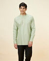 Manyavar Men Tea Green Windowpane Checkered Short Kurta