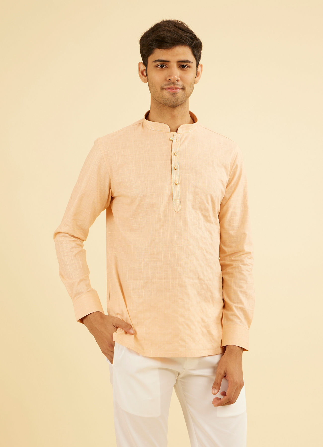 Manyavar Men Gleaming Peach Kurta