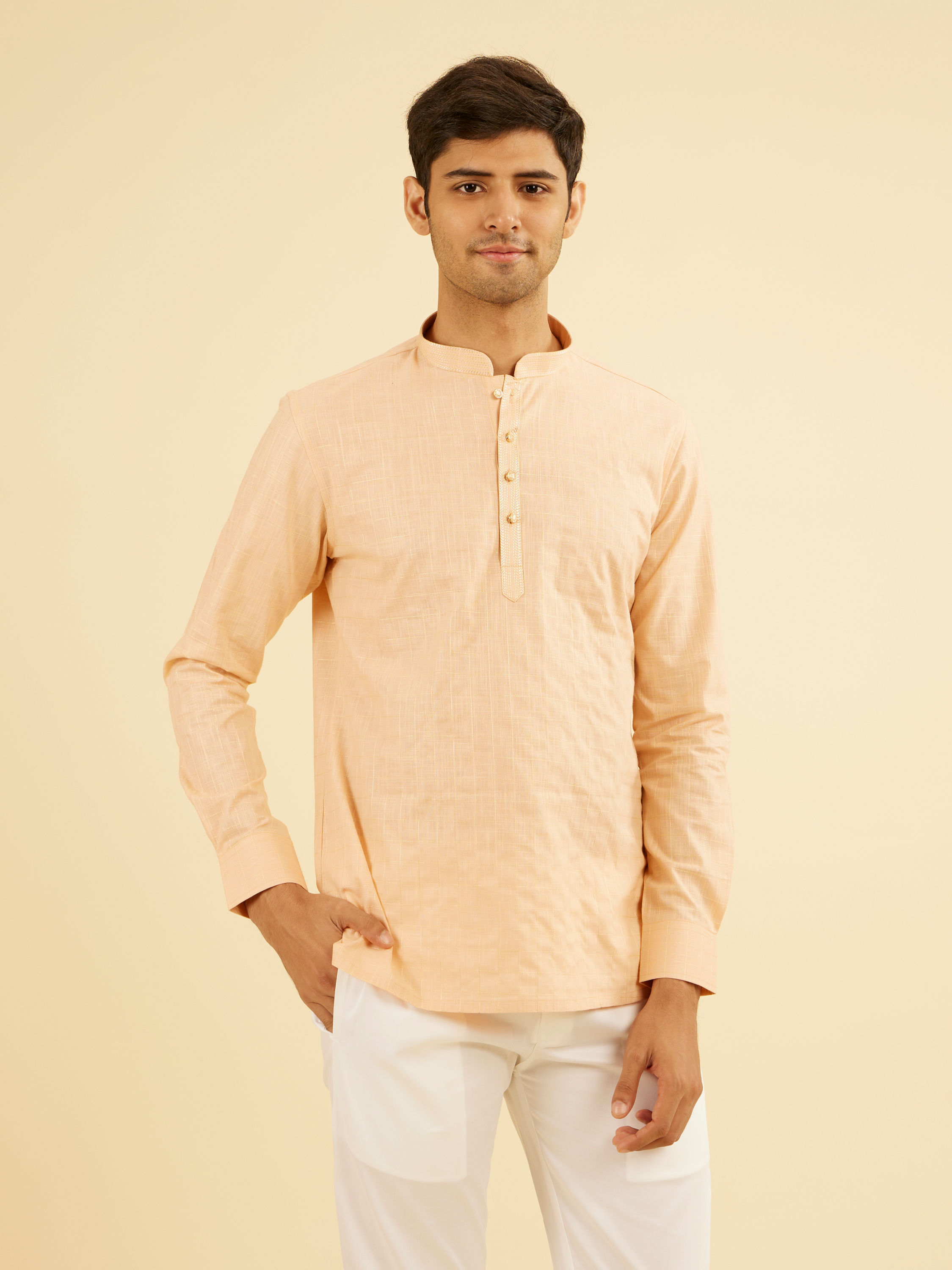 Manyavar Men Gleaming Peach Kurta