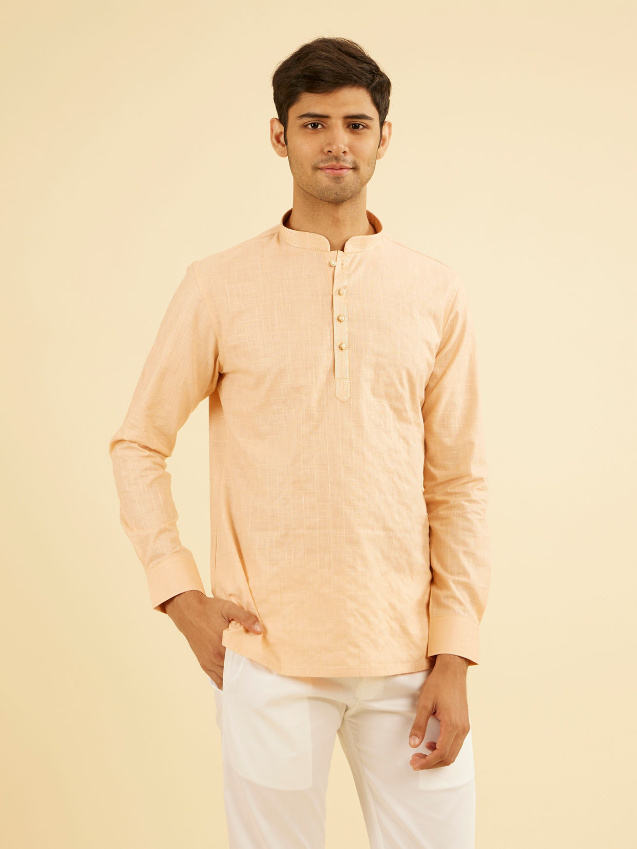 Manyavar Men Gleaming Peach Kurta