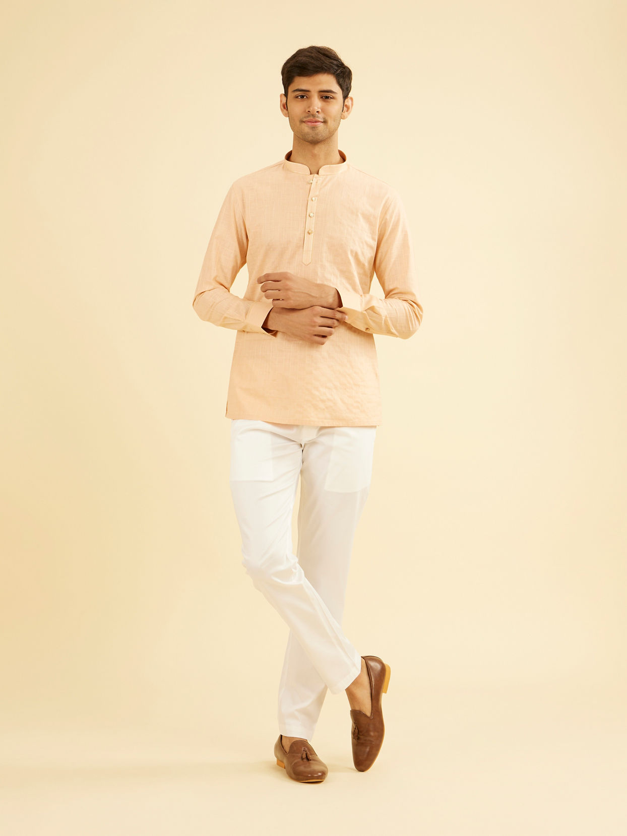 Manyavar Men Gleaming Peach Kurta