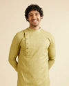 Manyavar Men Light Green Self Patterned Short Kurta