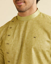 Manyavar Men Light Green Self Patterned Short Kurta