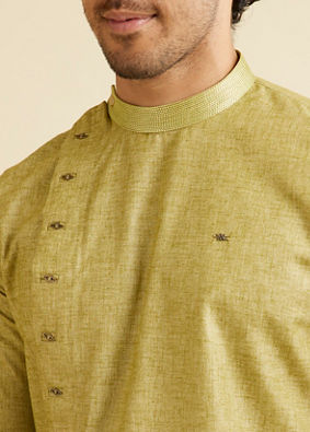 Manyavar Men Light Green Self Patterned Short Kurta
