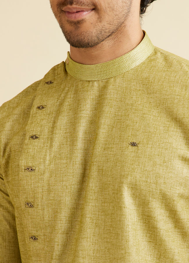 Manyavar Men Light Green Self Patterned Short Kurta