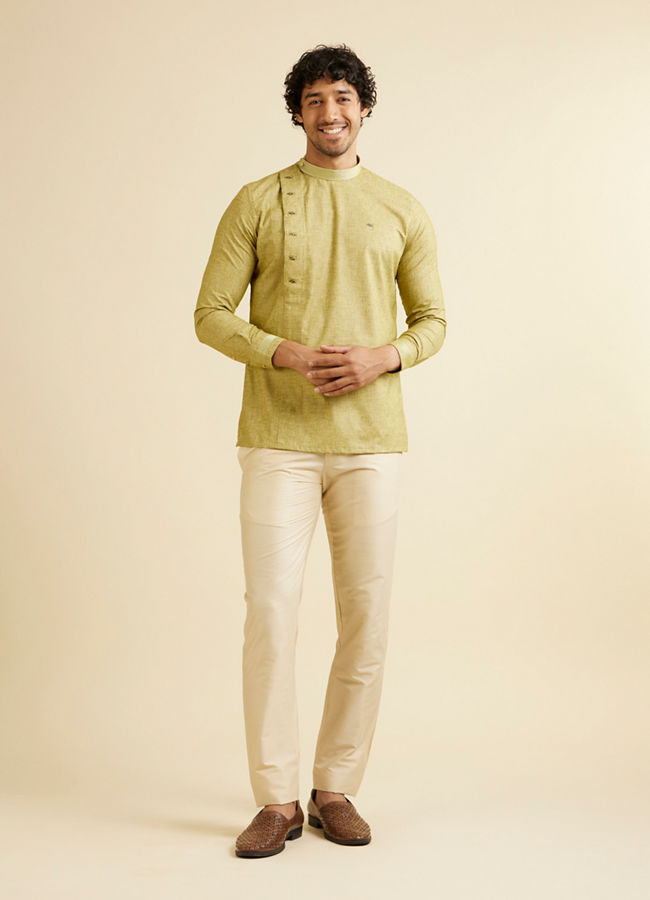 Manyavar Men Light Green Self Patterned Short Kurta