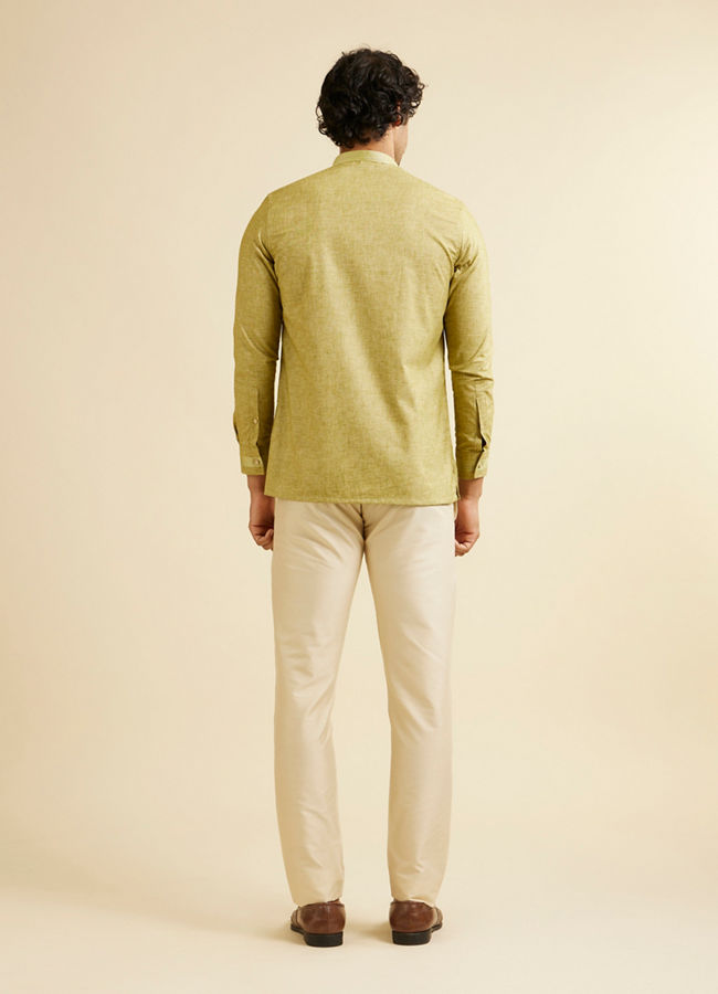 Manyavar Men Light Green Self Patterned Short Kurta