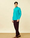 alt message - Manyavar Men Turquoise Blue Short Kurta image number 3