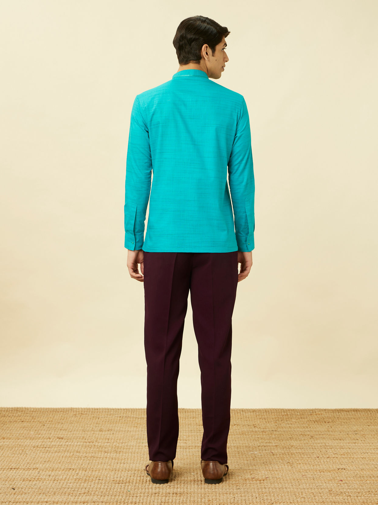 Manyavar Men Turquoise Blue Short Kurta