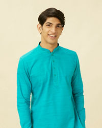 Manyavar Men Turquoise Blue Short Kurta