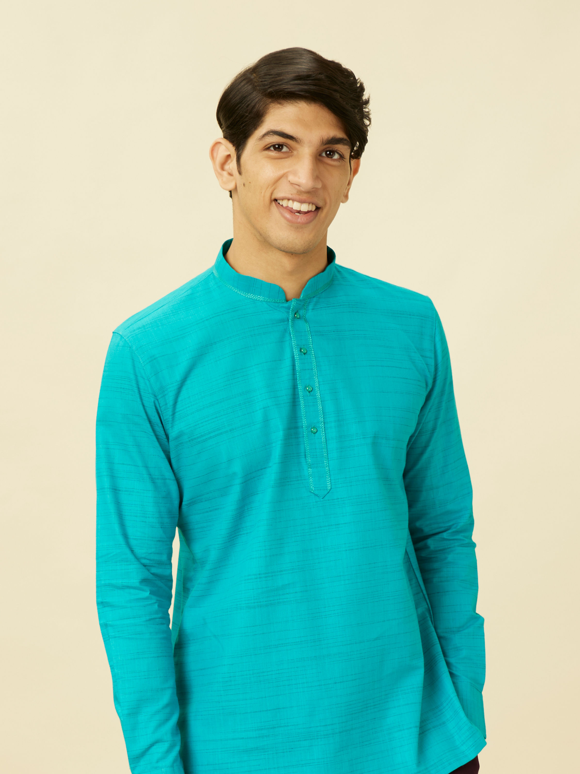 Manyavar Men Turquoise Blue Short Kurta