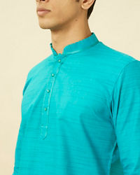 Manyavar Men Turquoise Blue Short Kurta