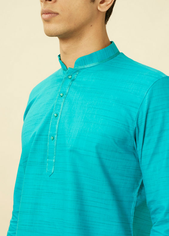 Manyavar Men Turquoise Blue Short Kurta