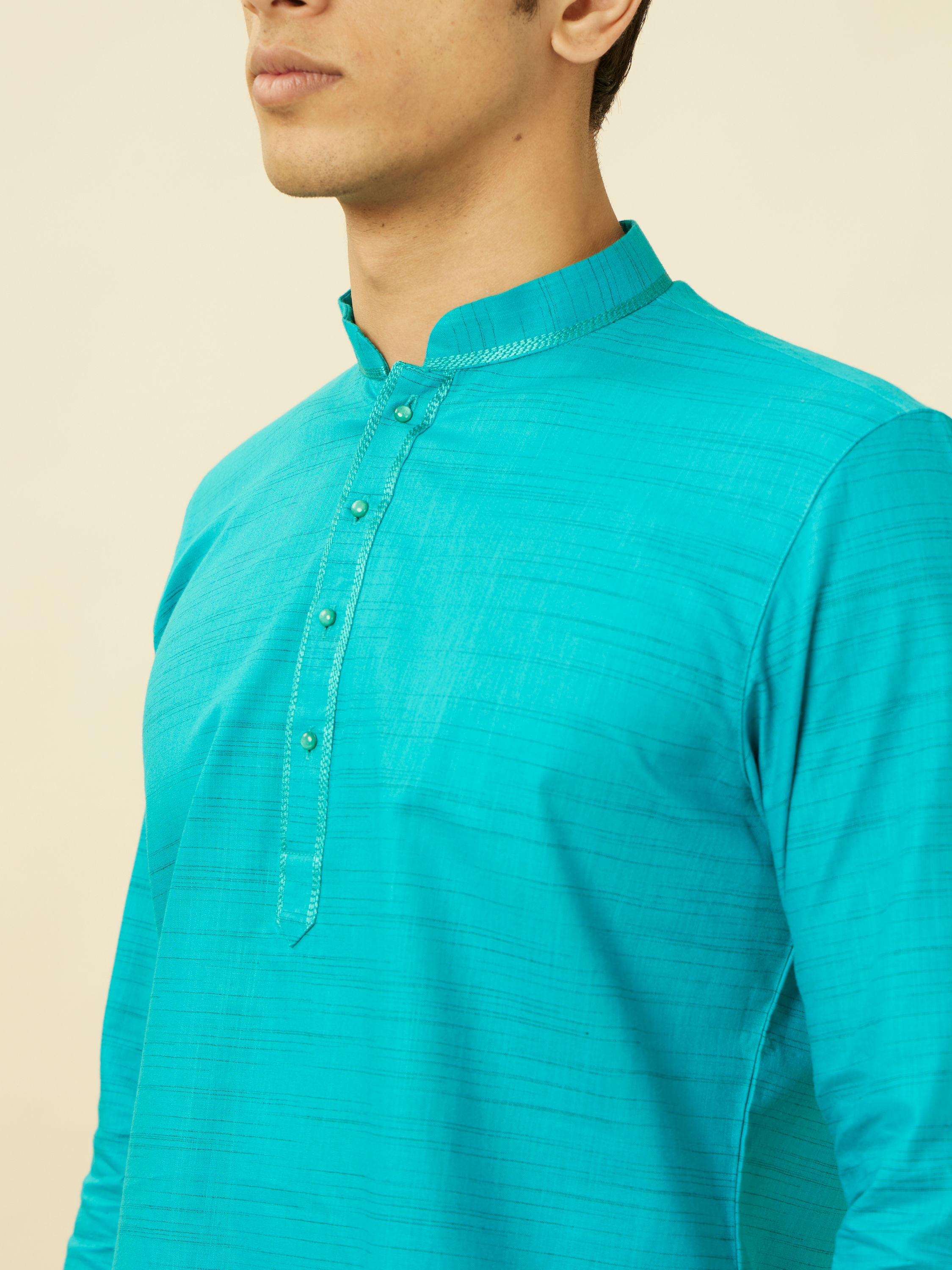 Manyavar Men Turquoise Blue Short Kurta