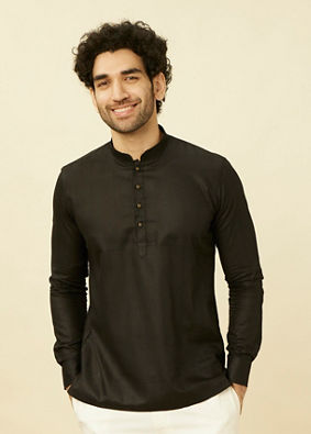 Manyavar Men Ebony Black Short Kurta