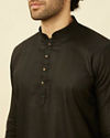 alt message - Manyavar Men Ebony Black Short Kurta image number 1