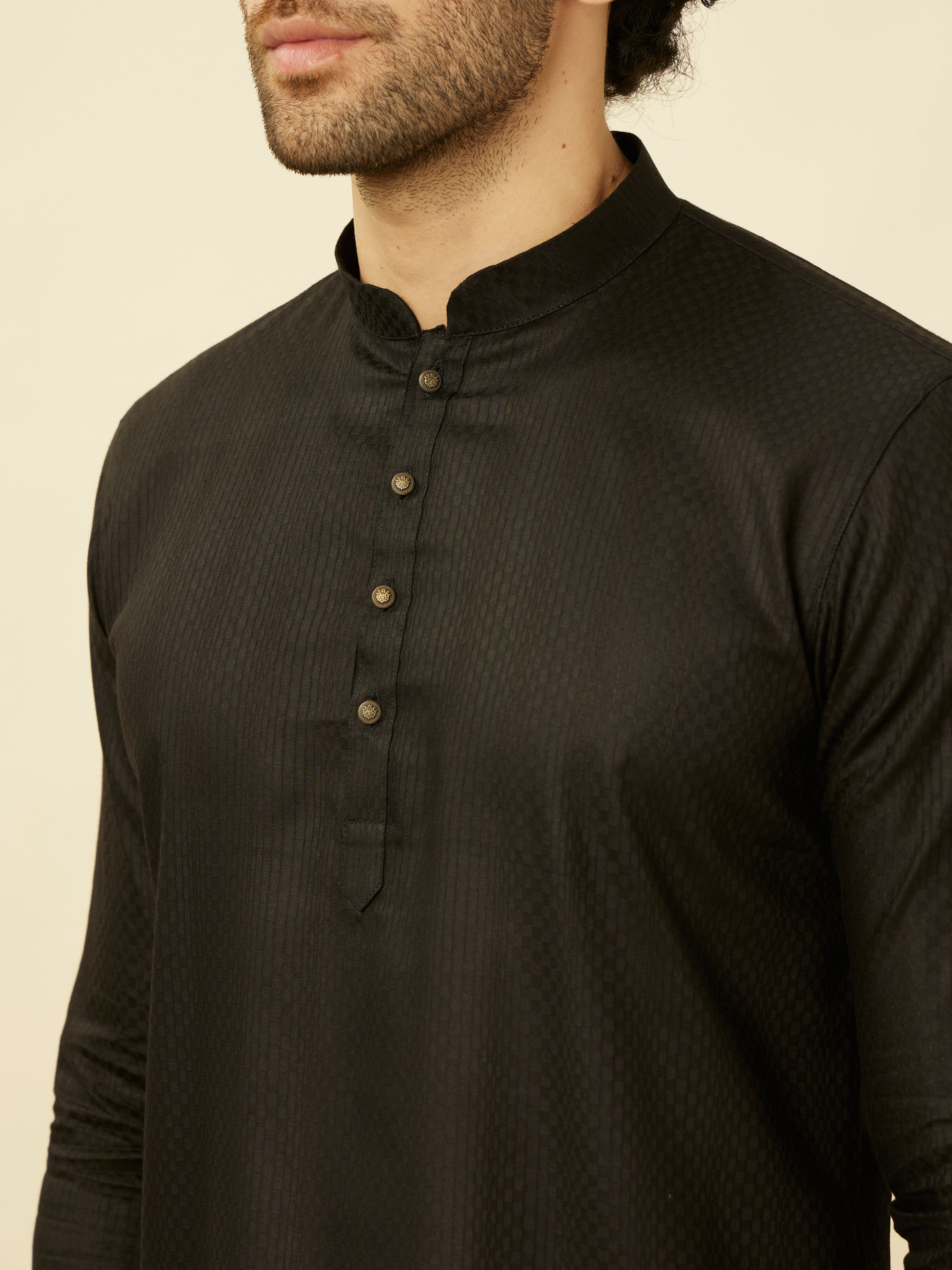 Manyavar Men Ebony Black Short Kurta