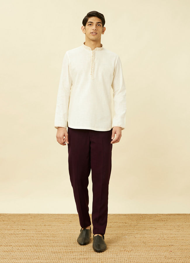 Manyavar Men Antique White Short Kurta