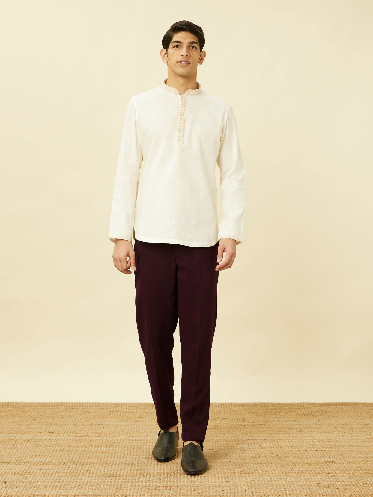 Manyavar Men Antique White Short Kurta