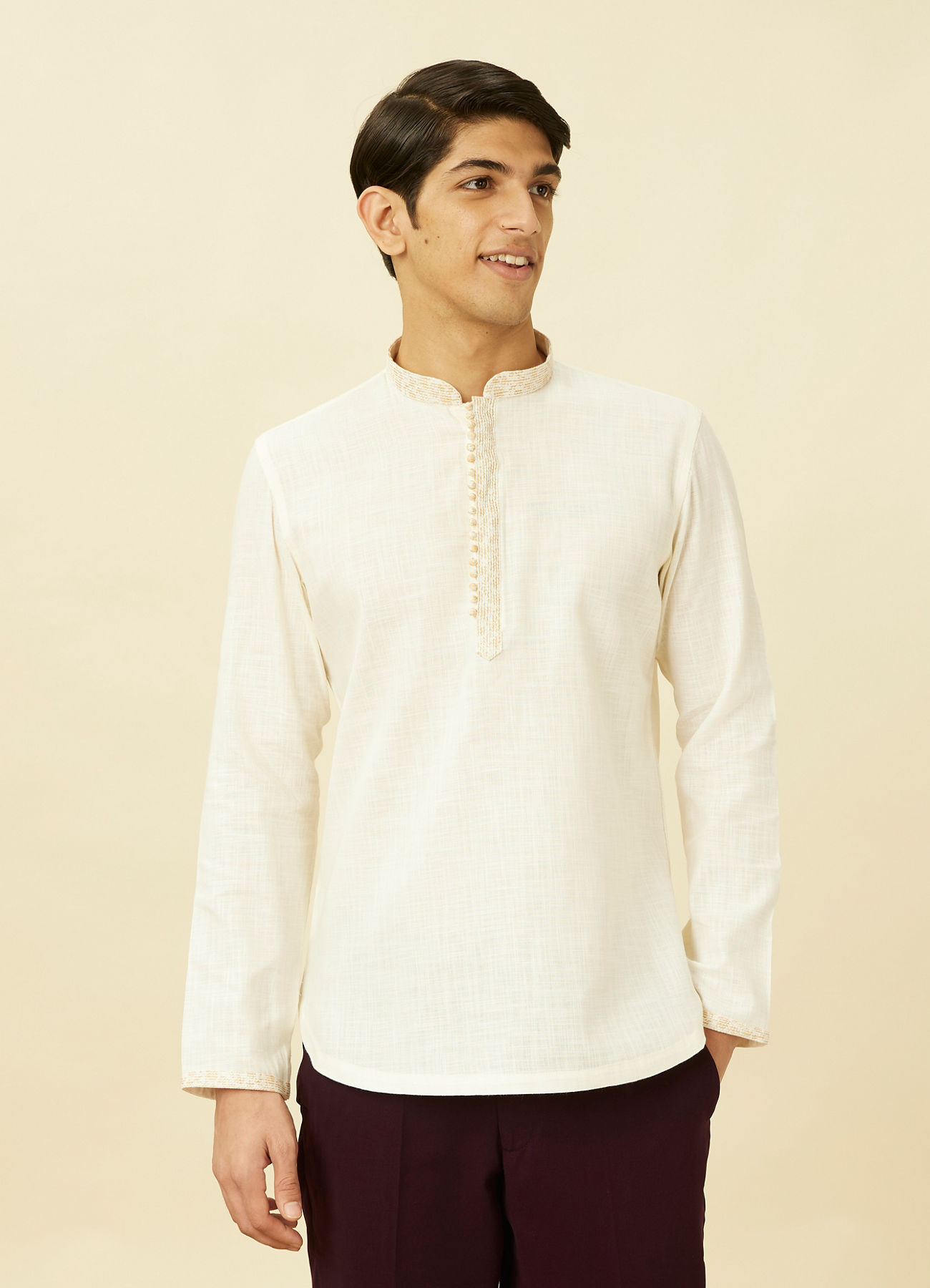 Manyavar Men Antique White Short Kurta