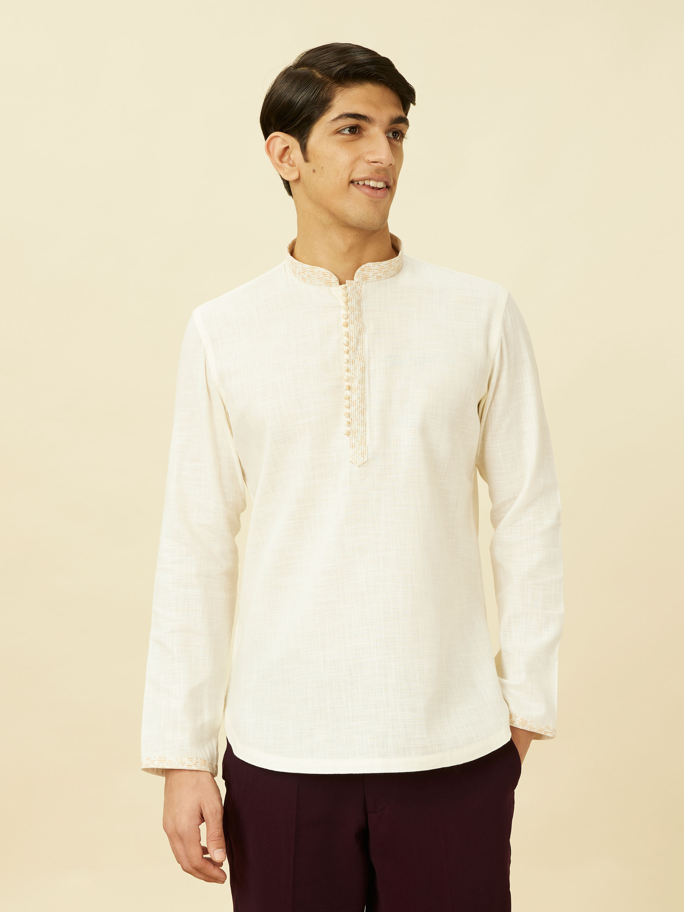 Manyavar Men Antique White Short Kurta