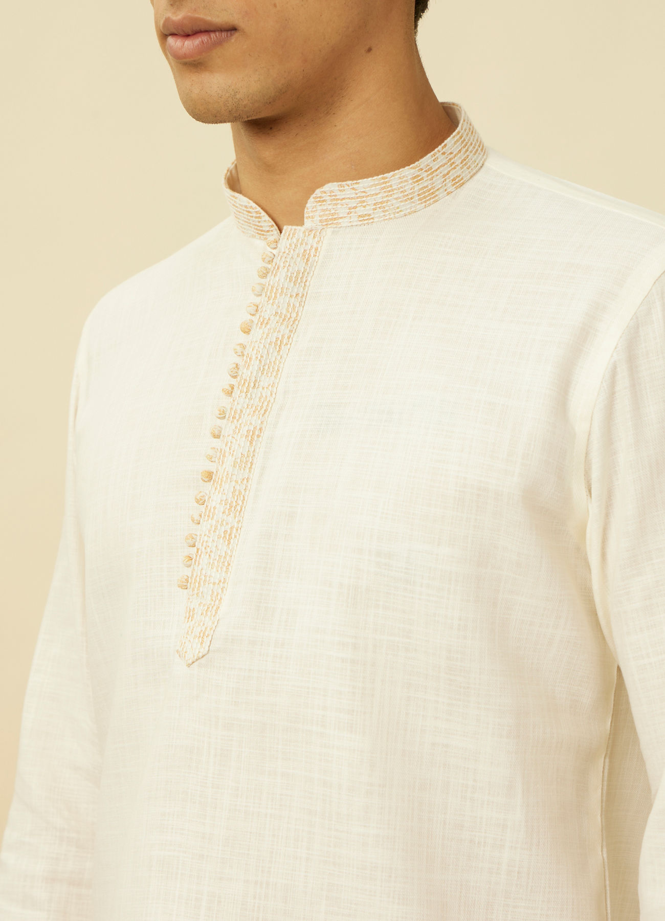 Manyavar Men Antique White Short Kurta
