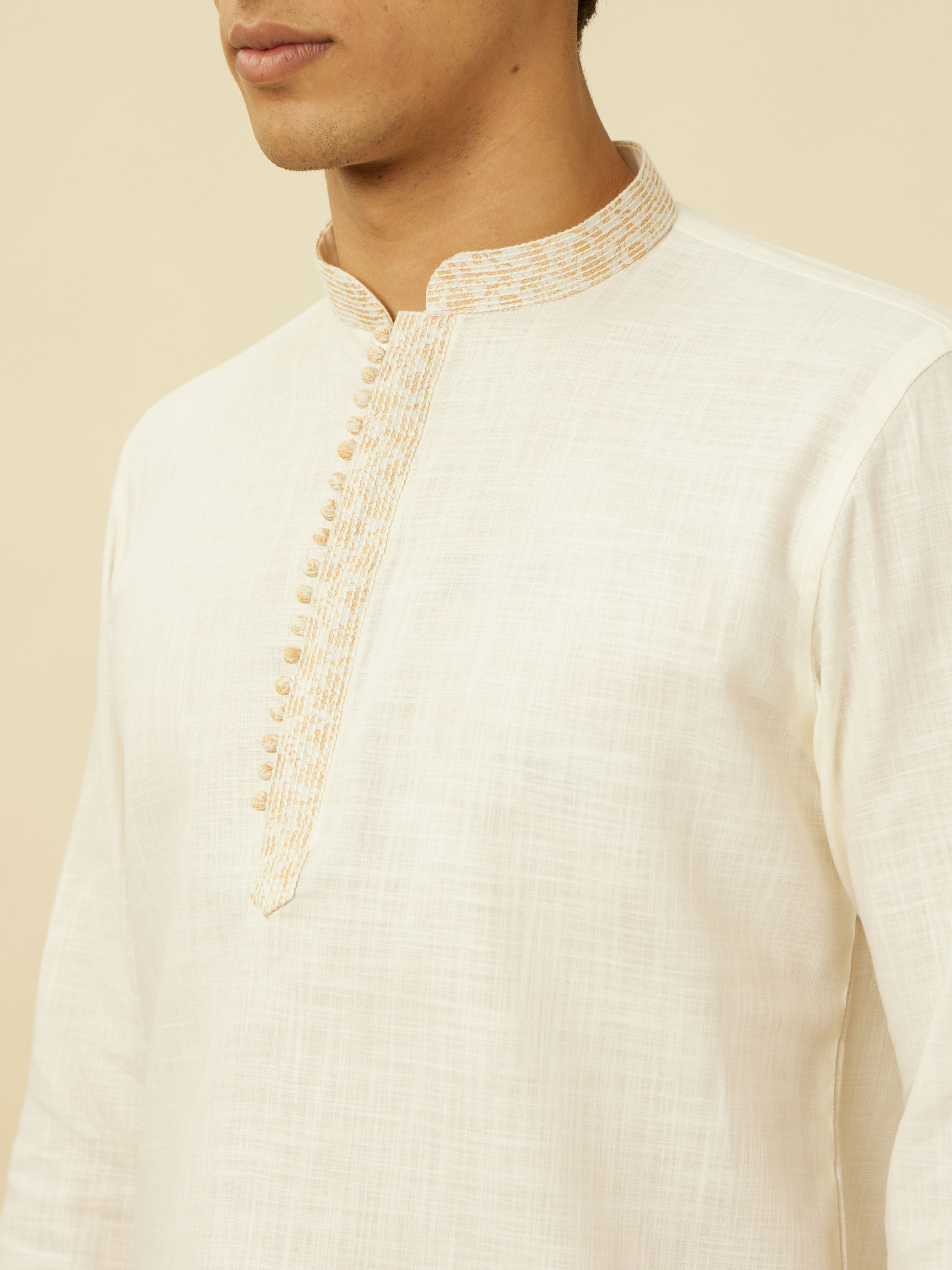 Manyavar Men Antique White Short Kurta