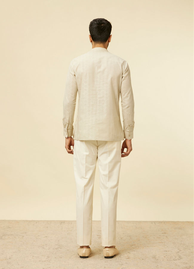 Manyavar Men Pista Green Diamond Patterned Short Kurta